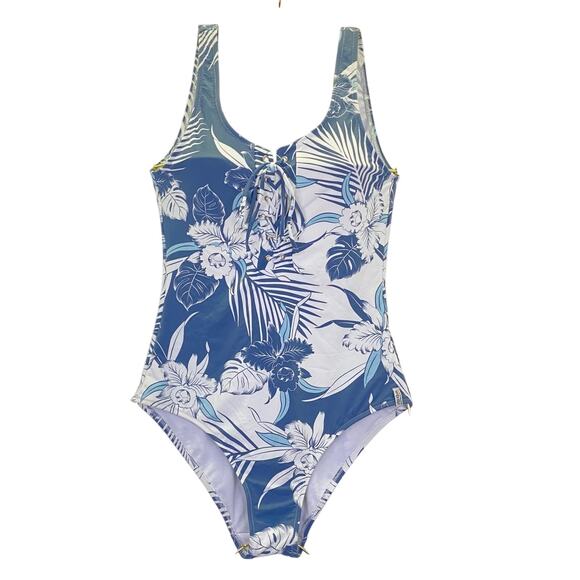 Rhythm Honolulu Tropical Print Swimsuit One Piece Womens M Malibu Blue Hawaiian - Picture 2 of 10